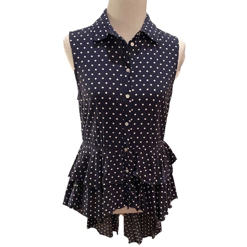 For the Republic Polka Dot Sleeveless Ruffle High Low Top Size M 100% Rayon